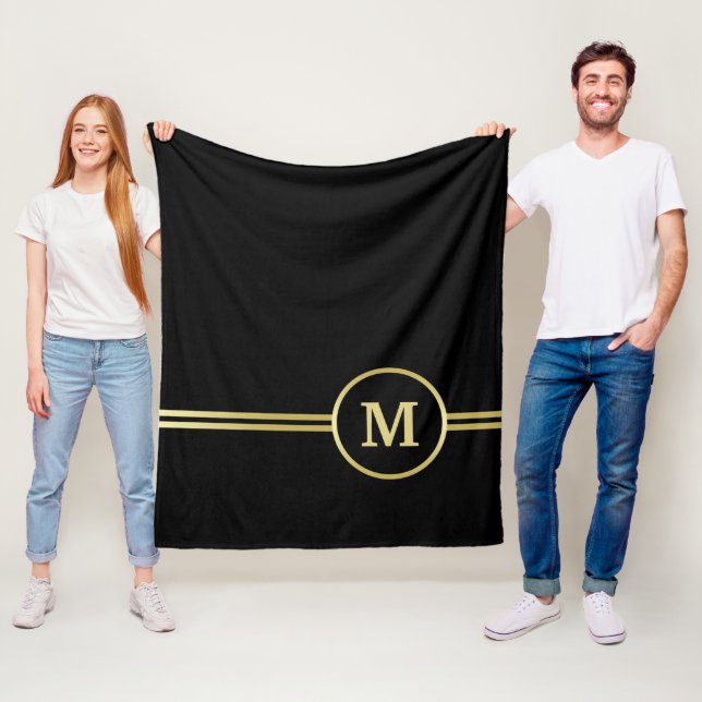 Elegant guld Personlig Monogram på svart Fleecefilt (På plats)