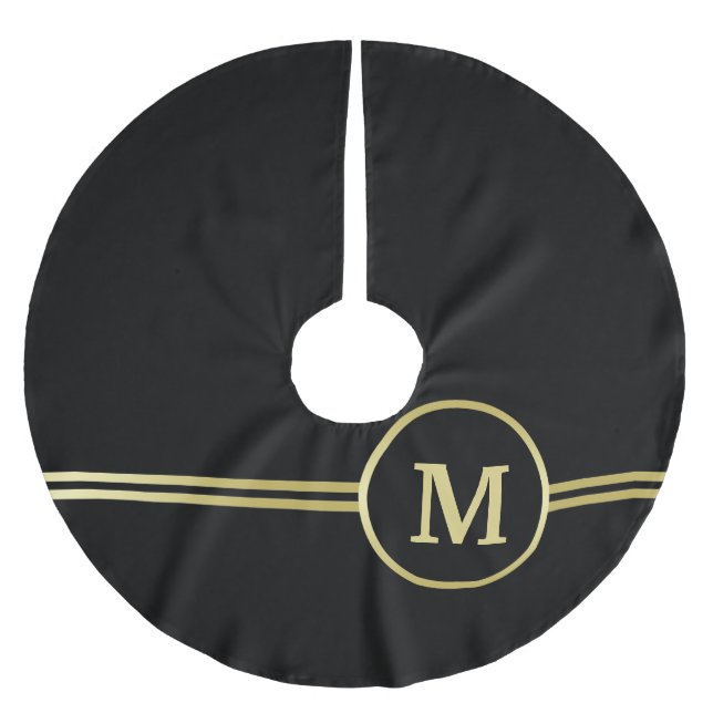 Elegant guld Personlig Monogram på svart Julgransmatta Borstad Polyester (Framsidan)