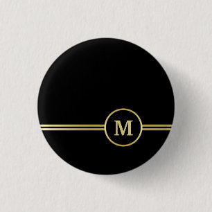 Elegant guld Personlig Monogram på svart Knapp