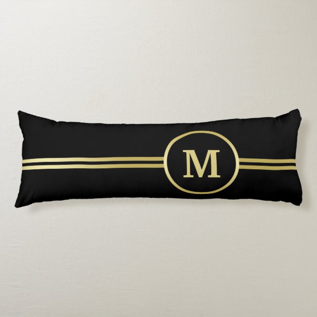 Elegant guld Personlig Monogram på svart Kroppskudde (Framsidan)