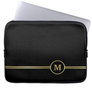 Elegant guld Personlig Monogram på svart Laptop Fodral