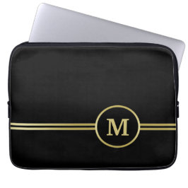 Elegant guld Personlig Monogram på svart Laptop Fodral