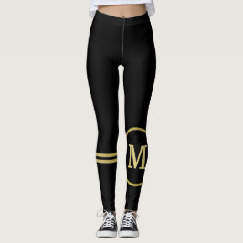 Elegant guld Personlig Monogram på svart Leggings