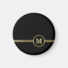 Elegant guld Personlig Monogram på svart Magnet