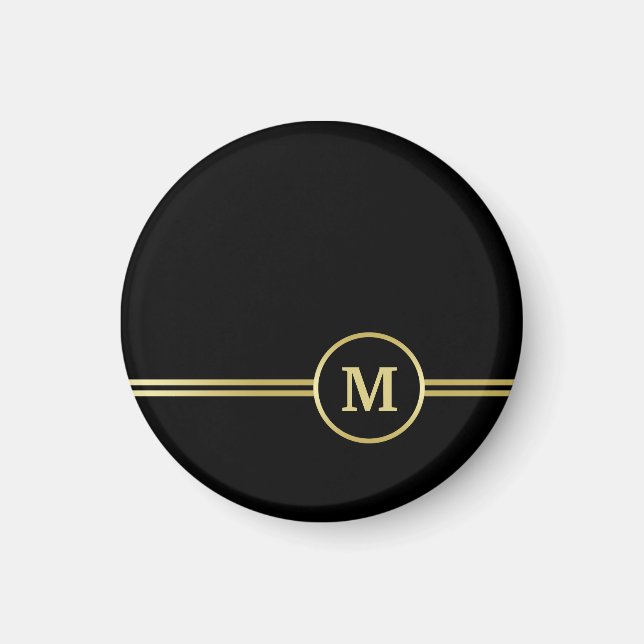 Elegant guld Personlig Monogram på svart Magnet (Framsidan)