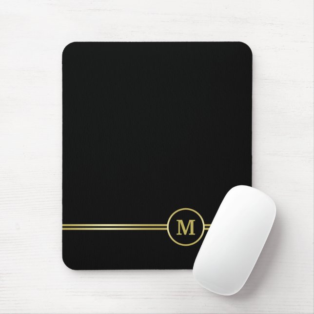 Elegant guld Personlig Monogram på svart Musmatta (Med mus)