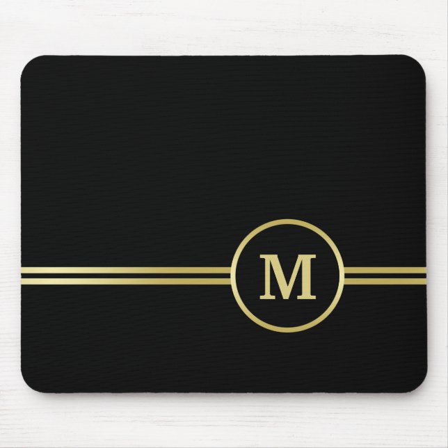 Elegant guld Personlig Monogram på svart Musmatta (Framsidan)