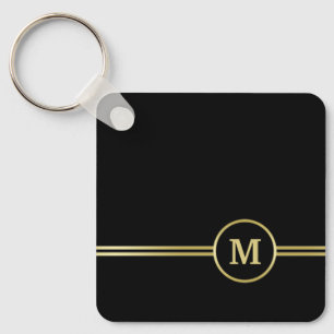 Elegant guld Personlig Monogram på svart Nyckelring