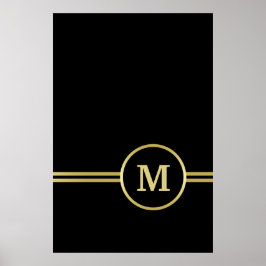 Elegant guld Personlig Monogram på svart Poster