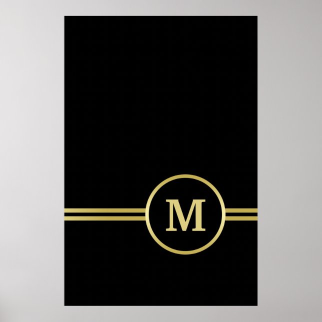 Elegant guld Personlig Monogram på svart Poster (Framsidan)