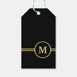Elegant guld Personlig Monogram på svart Presentetikett