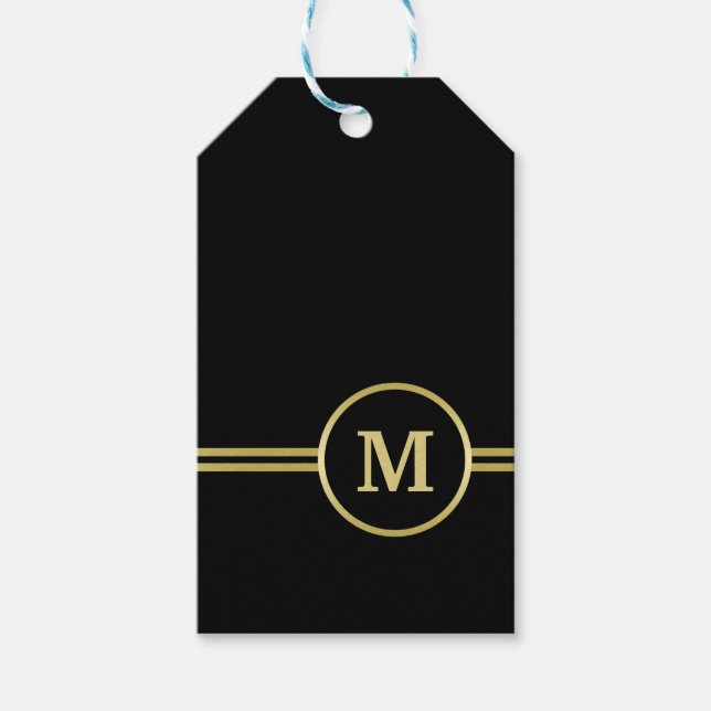 Elegant guld Personlig Monogram på svart Presentetikett (Framsidan)