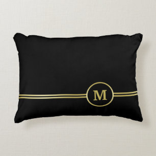 Elegant guld Personlig Monogram på svart Prydnadskudde