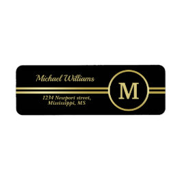 Elegant guld Personlig Monogram på svart Returadress Etikett