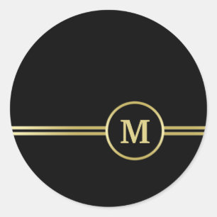 Elegant guld Personlig Monogram på svart Runt Klistermärke