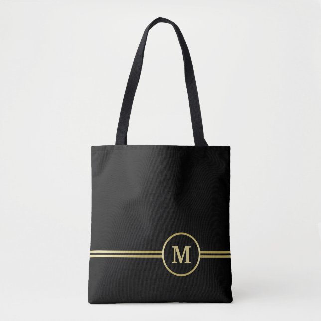 Elegant guld Personlig Monogram på svart Tygkasse (Framsida)