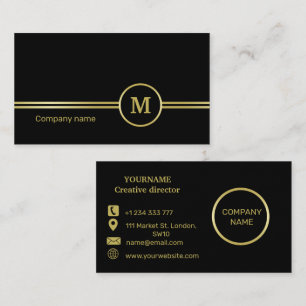 Elegant guld Personlig Monogram på svart Visitkort