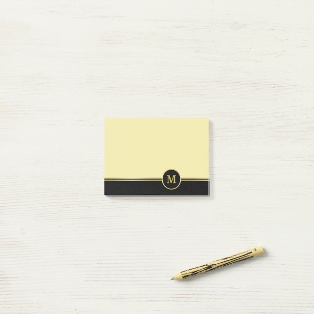 Elegant guld Personlig Monogram på Svarta Guld Post-it Block (On Desk)