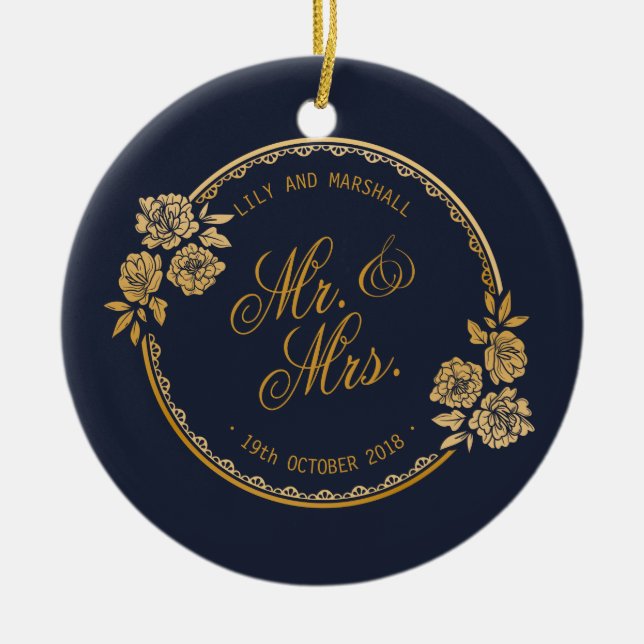 Elegant guld- personlig som gifta sig den julgransprydnad keramik (Framsidan)