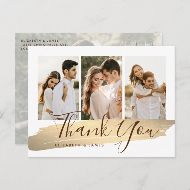 Elegant Guld Photo Bröllop Tack Vykort (Fram/baksida)