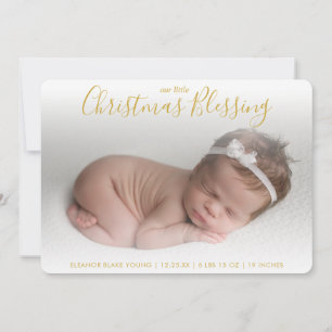 Elegant Guld Photo Helgdag Birth Notice Julkort