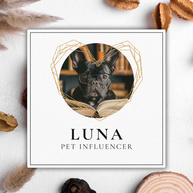 Elegant Guld Photo Hund Pet Social Media QR-kod Fyrkantigt Visitkort (Skapare uppladdad)