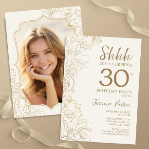 Elegant Guld Photo Surprise 30års födelsedag Inbjudningar