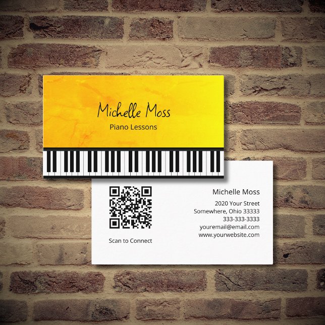 Elegant Guld Piano Lessons QR-kod Simple Tangentbo Visitkort (Skapare uppladdad)