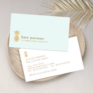 Elegant Guld Pineapple Pastel BLue, Affärskort Visitkort