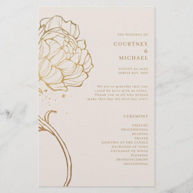 Elegant guld pion linje konst Ceremoni Program (Framsida)