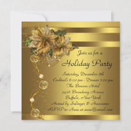 Elegant Guld Poinsettia Black Guld jul Party Inbjudningar