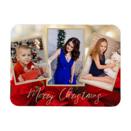 Elegant Guld Poinsettia God jul 3 Foton Magnet