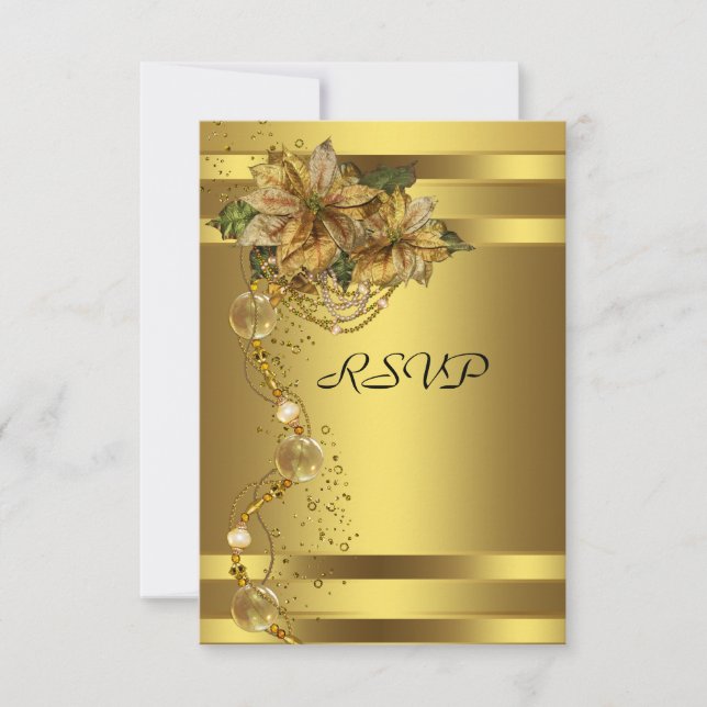 Elegant guld Poinsettia Guld Julfest Svar (Framsida)