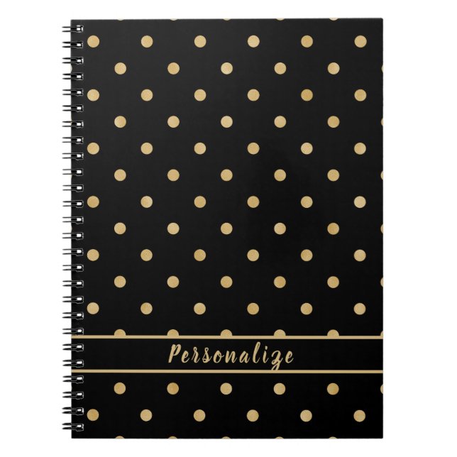 Elegant Guld Polka Dot Black Mönster Design Anteckningsbok (Framsidan)