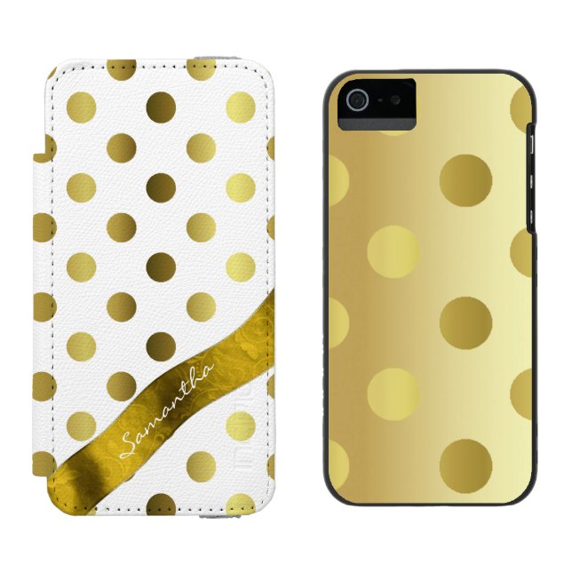 Elegant Guld Polka Dot iPhone 5S-plånboksväska Incipio iPhone Wallet Skal (Sida vid Sida)
