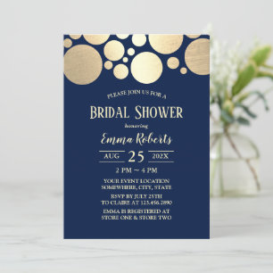 Elegant Guld Polka Dot Navy Blue Möhippa Inbjudningar