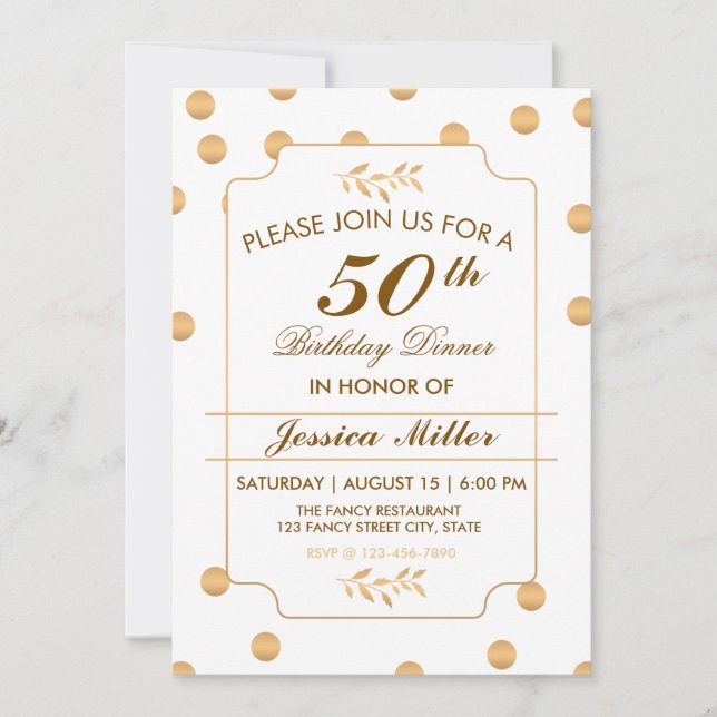 Elegant Guld Polka inbjuden till 50:e födelsedagsd Inbjudningar (Framsida)