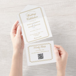 Elegant guld QR-kod Art Deco-monogram bröllop