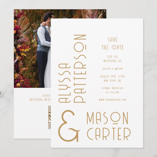 Elegant Guld QR-kod Foto Bröllop spara datum Datumet (Fram/baksida)