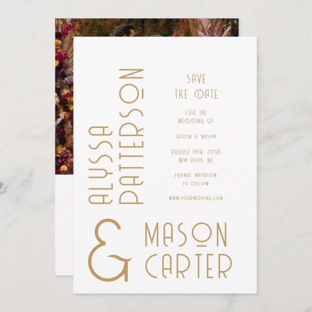 Elegant Guld QR-kod Foto Bröllop spara datum Spara Datumet (Fram/baksida)