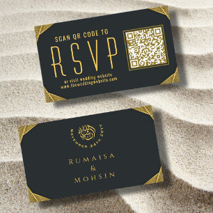 Elegant Guld QR OSA Islamic Bröllop Website Tilläggskort