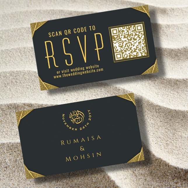 Elegant Guld QR OSA Islamic Bröllop Website  Tilläggskort (Skapare uppladdad)