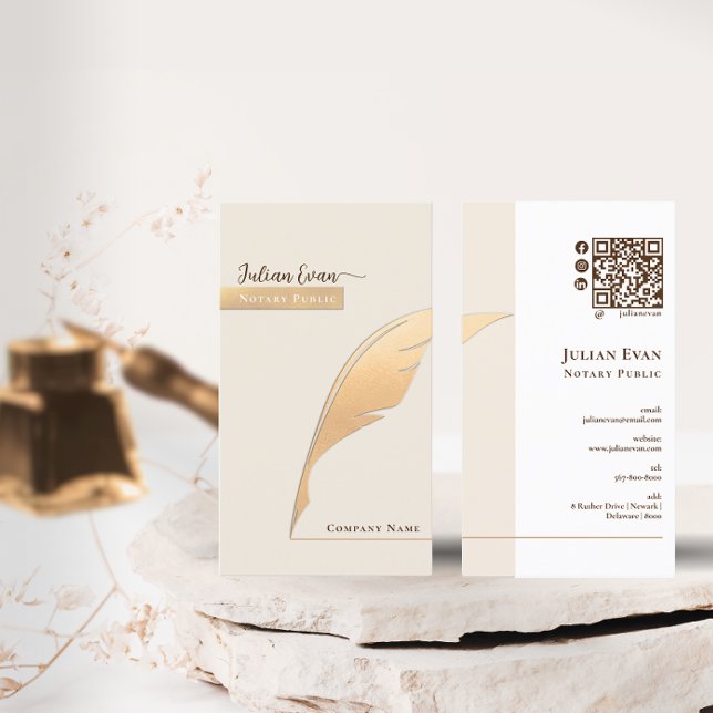 Elegant Guld quill penna Ivory Notary Public Qr Co Visitkort (Skapare uppladdad)