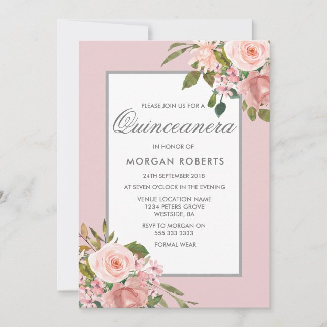 Elegant Guld Quinceanera Inbjudan (Framsida)