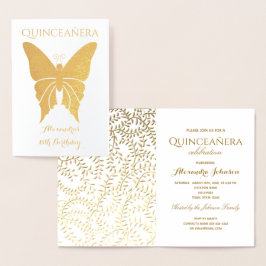 Elegant guld Quinceanera-inbjudan Folierat Kort