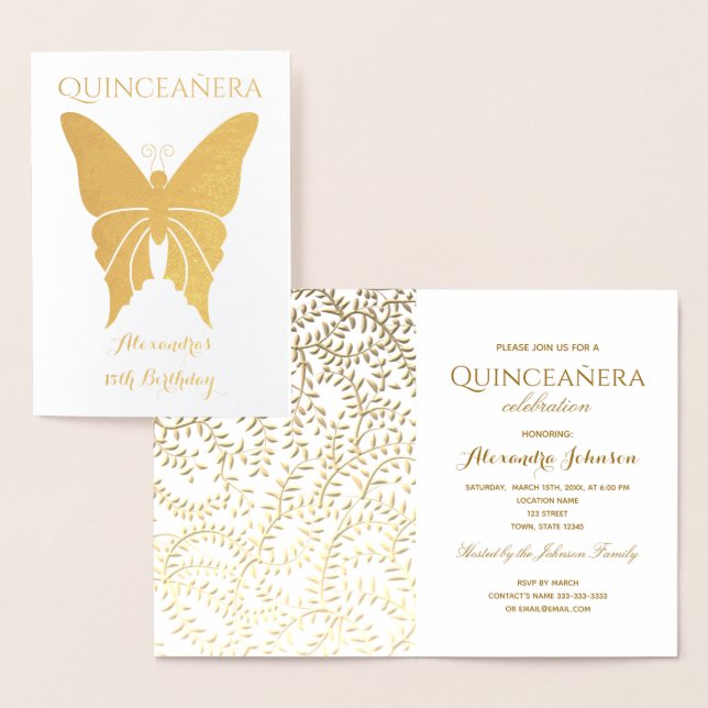 Elegant guld Quinceanera-inbjudan Folierat Kort (Display)