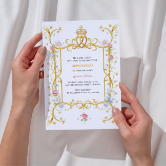 Elegant Guld Quinceañera Royal Födelsedagsfest Inbjudningar