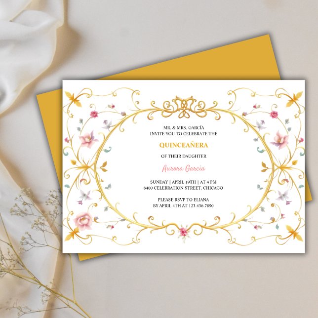 Elegant Guld Quinceañera Royal Födelsedagsfest Inbjudningar (Elegant Gold Quinceañera Royal Birthday Party Invitation)