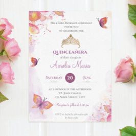 Elegant Guld Quinceañera Tiara Butterflies Inbjudningar