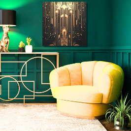 Elegant Guld Rain on Black Art Deco Canvastryck